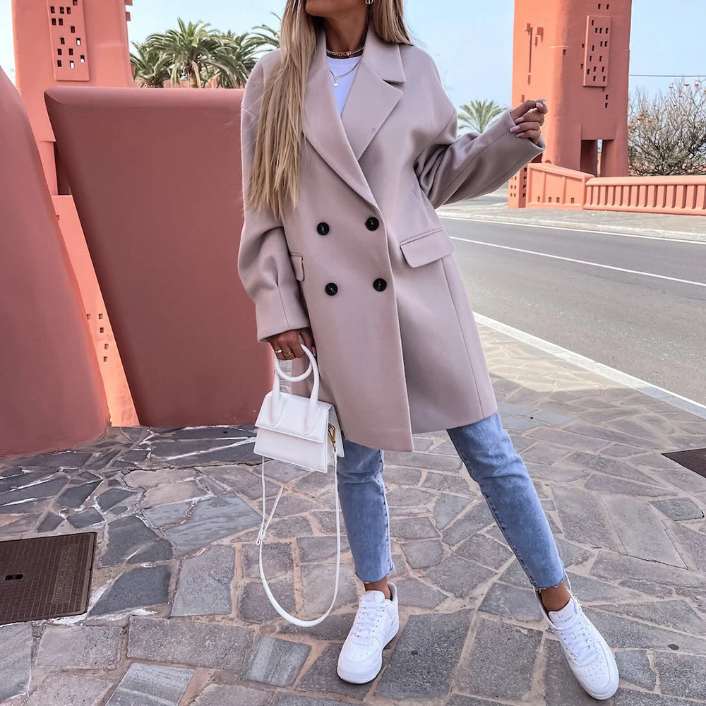 Eleganter Zweireiher-Mantel für Damen – Langer Boutique-Mantel